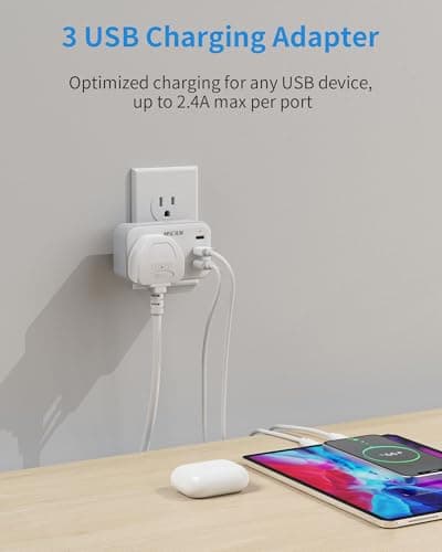 Mscien UK to US Plug Adaptor with 3 USB Ports, 4-IN-1 Plug Adapter, USB-C — view 5