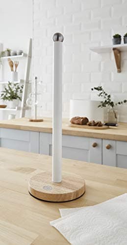 Swan SWKA17511WHTN Nordic Scandi Towel Pole/Kitchen Roll Holder with Non-Slip Wooden Base, Cotton White, Steel, Holds 1 — view 2