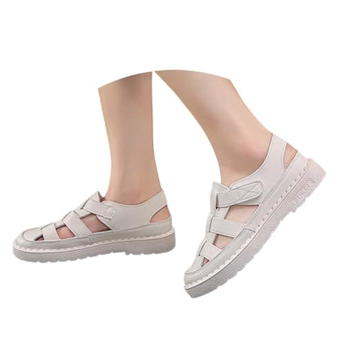 Sports Sandals, Women's Trekking Sandals, Outdoor Sandals, Closed Rubber Hiking Sandals, Summer for Travel, Leather Platform, Genuine Leather Sandals, Casual Flat Sandals, Sports Sandals, beige, 5 UK — view 3