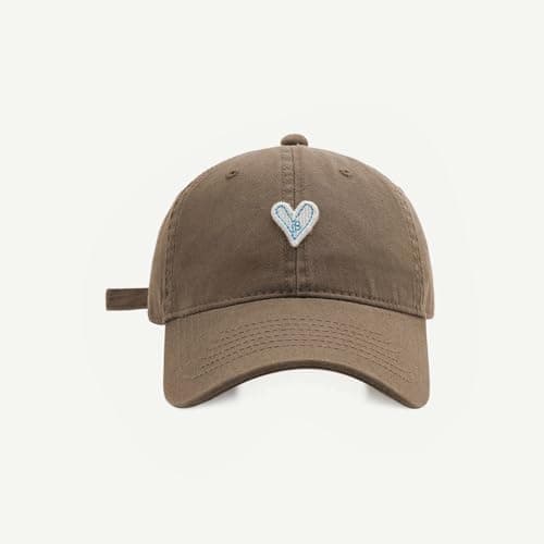Couple's Heart Embroidered Baseball Cap Soft Hat for Women Men,Soft Cotton-Polyester | Heart Embroidery | Adjustable Strap | Unisex Winter Fashion Brown — view 3