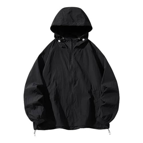 Anbiryeik Men Waterproof Jackets with Hood Lightweight Packable Rain Jacket Softshell Summer Windproof Raincoat Portable Windbreake Outdoor Pullover Top for Hiking Running Cycling Walking Black XL — view 3
