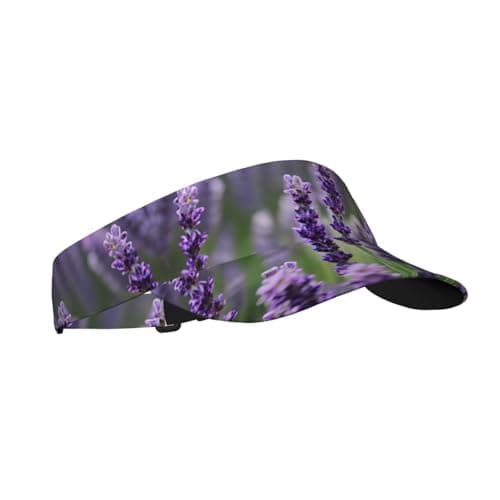 Purple Lavender Floral Flowers Print Sunscreen Visor Cap,Adjustable,Suitable Tennis,Baseball,Golf,Running,Cycling etc, Black, One Size — view 2