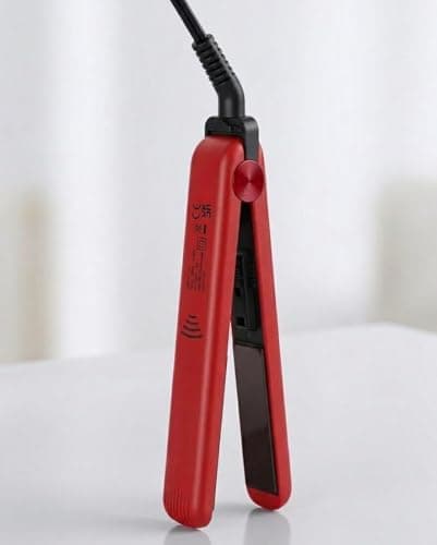 ZANBEEL Mini Hair Straightener, Ceramic Coating Plates, 200°C Max Temperature,LED Indicator Flat Iron 17W PTC Fast Heating Straightening Iron, Lock Function (Red) — view 2
