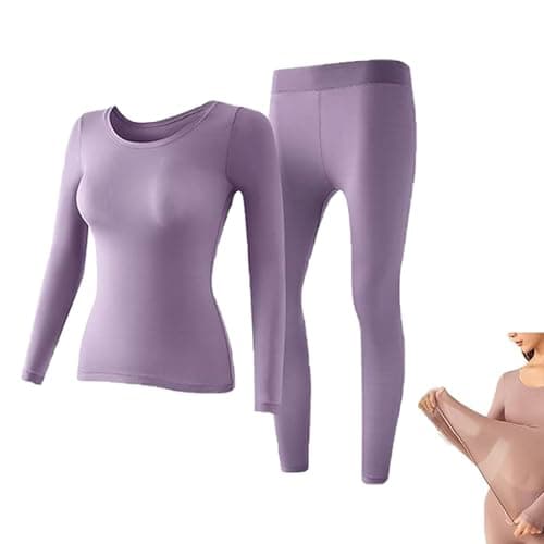 Ultra-thin Seamless Thermal Underwear for Women Winter Base Layer Set (L(40-60kg),Purple)