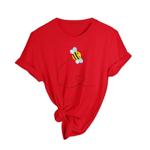2026 New Womens Crew Neck T Shirt Drop Shoulder Printed Casual Tee Easy Fit Airy Touch Summer Top for City Break Holiday Shorts Daily Wear Light Packing Red L — view 4