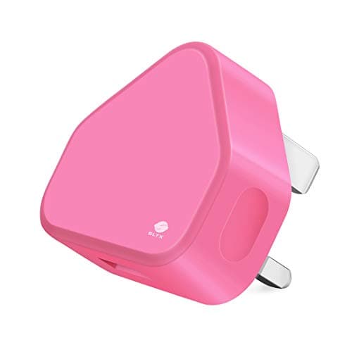 SLTX UK 3 Pin Plug Mains Charger Adapter 1AMP 1000mAh Fast Speed Universal Travel Wall Charger for iPhone, iPad, iPod, Samsung Galaxy Tab, HTC, Tablet & USB Devices (Baby Pink)