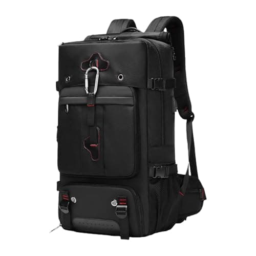 QLoztyse Mens Backpack Large Capacity Outdoor Hiking Rucksack Waterproof Oxford Cloth Daypack with Shoe Compartment and USB Port suitable for camping trekking, Black