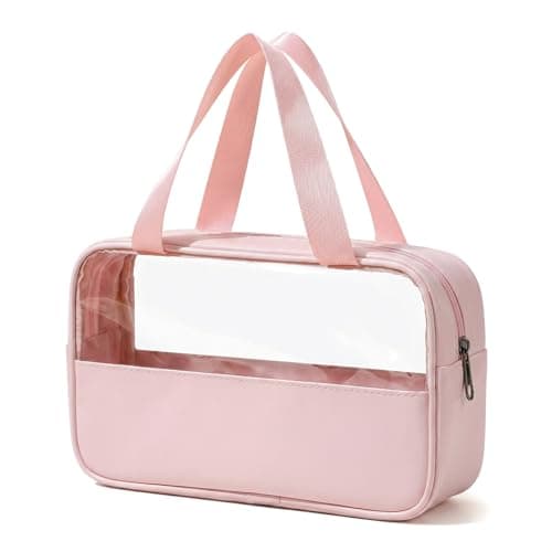 Clear Makeup Bag Travel Toiletries Bag, Toiletry Bags for Women, Waterproof Emergency Kit Bag for Girls, Portable Make up Wash Pouch for Travel Holiday Essentials Accessories (Pink)
