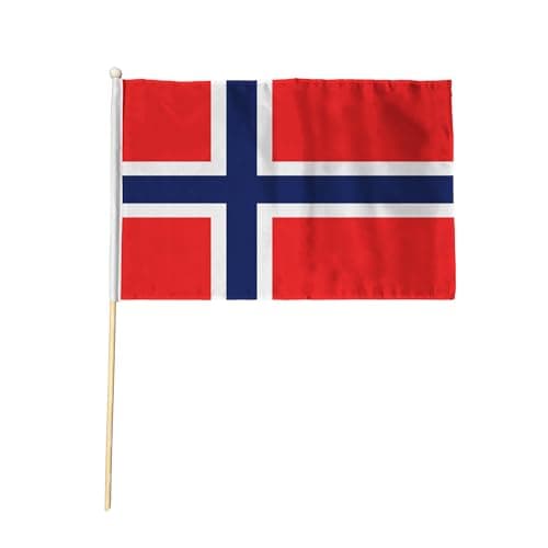 Flagtex Norway Pack of 2 Hand Waving Flag (18x12 Inch Large) - Premium Wooden Stick Hand Flag Big Size Natural Wood Pole European Red White Blue Nordic Cross Flag Events Parades
