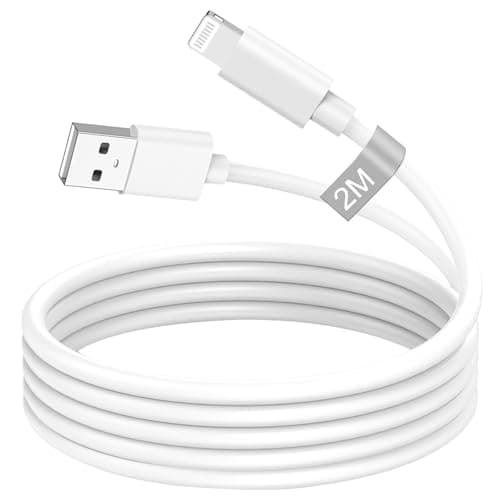 iPhone Charger Cable 2M, Apple MFi Certified USB to Lightning Cable, Fast Charging Data Sync Lead, White Long Cord for Home Office and Travel, Compatible with iPhone 14 13 12 11 Pro Max X XR 8 7,iPad