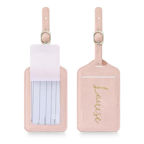 Personalised Luggage Tags Custom Luggage Tags for Suitcases Engraved Leather Suitcase Tags Luggage Tag Personalised Luggage Labels Baggage Tags for Suitcases Backpacks Travel (Pink-1)