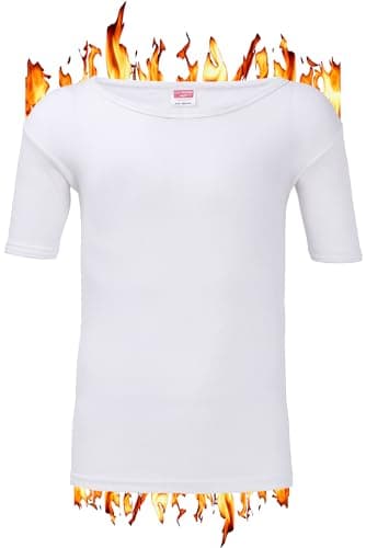 ZRWASKA® Mens Thermal Underwear Vests Long Sleeve Tops, Thermal T-Shirt Short Sleeve Warm Underlayer Winter Thermals Base Layer Clothing Men Vest Top White, Half Sleeve Size Large