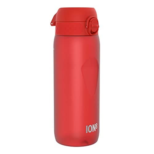 ION8 Sports Water Bottle, 750 ml/24 oz, Leak Proof, Easy to Open, Secure Lock, Dishwasher Safe, BPA Free, Flip Cover, Carry Handle, Soft Touch Contoured Grip, Easy Clean, Odour Free, Red