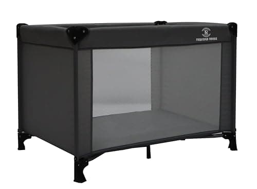 REQUISITE NEEDS Travel Cot, Lightweight, From Birth to 15kg, Easy Fold & Compact, Padded Mattress, Travel Bag - Black