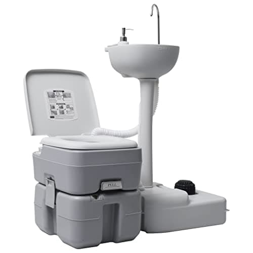 vidaXL Portable Camping Toilet and Handwash Stand Set Grey