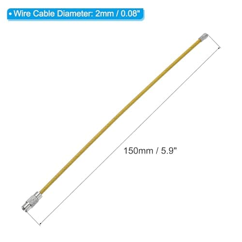 PATIKIL 5.9" Length Wire Keychain Cable, 20 Pack Stainless Steel 2mm Key Ring Loop for Outdoor Hiking Hanging Luggage Tag Keys ID Card, Gold Yellow — view 2