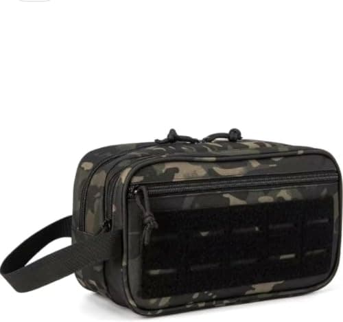 Pine shine Tactical Toiletry Bag for Men with MOLLE System, Water Resistant Dopp Kit Travel Organizer, Large Capacity Hanging Wash Bag with Compartments for Shaving, Camping, Gym & Travel Accessories