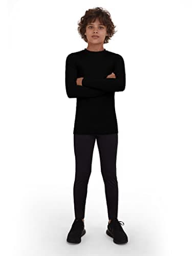 PowerLayer Skins for Boys Kids Base Layer Thermal Long Sleeve Top & Tights Football Compression Set - Black Top + Black Stealth Tights, 12-14 Years — view 5