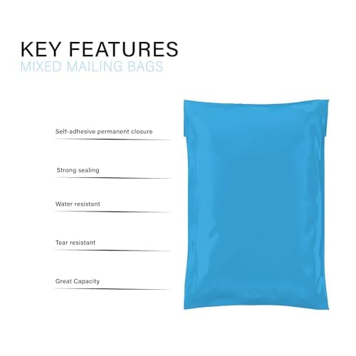 Straame 60x Blue Opaque Postage Bags, Mixed Size Self Seal Mailers, 4 Sizes — view 2