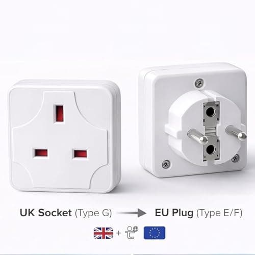 2Pcs UK to EU Plug Adapter 2 Pin Socket Extension Converter 13 Amp Universal Travel Adapter for Europe 240 V Compact Socket Multi plug For Portugal Germany Netherlands Greece Poland Turkey & More — view 3