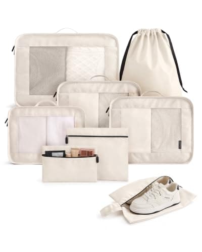 LIGHT FLIGHT 8pcs Packing Cubes, Travel Suitcases Organiser, Beige