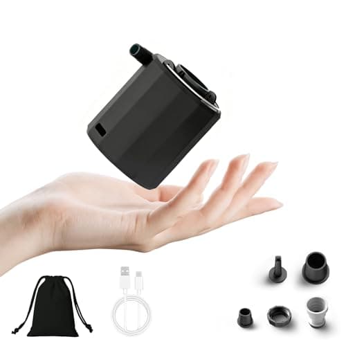 Airoieak Cordless Mini Electric Air Pump, Rechargeable Portable Inflatable Pump with LED Camping Light, Fast Inflation & Deflation for Airbeds, Pool Floats, Swim Rings and Outdoor Travel (Black)
