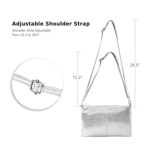 befen Small Genuine Leather Crossbody Bags for Women Wristlet Clutch Wallet-Silver — view 5