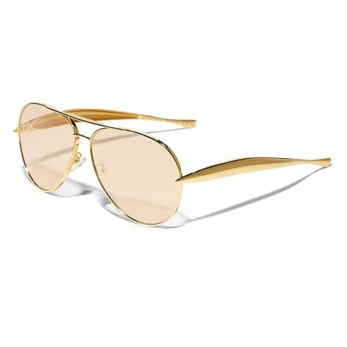 GUVIVI Retro Gold Pilot Sunglasses for Women Men 70s Metal Sun Glasses