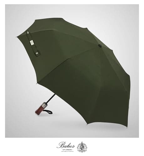 Balios Folding Umbrella Lux Hardwood Handle Auto Open Close Olive Green — view 2