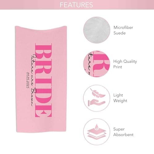 Print Maniacs Custom Personalised Bride Towel with Name and Date Microfibre Beach Towel Large Quick Dry Lightweight Travel Towel Hen Party Honeymoon — view 3