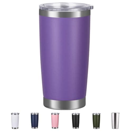 Shunshi Insulated Travel Tumbler with Leak-Proof Lid, 20oz Double-Wall Stainless Steel Mug - Keeps Hot/Cold 4/10H, Car Cup Holder Fit, BPA Free - Ideal for Coffee, Commute & Gifts (Purple)