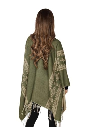 coonis Shawl Wraps for Women, Soft Open Front Poncho Cape Cardigan, Oversized Scarf Sweater for Evening, Wedding, Party, Travel, Olive Green Khaki — view 3