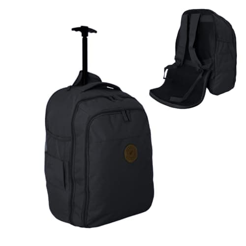 Bordlite EasyJet Cabin Approved Wheeled Backpack 45x36x20cm – 2 in 1 Lightweight Trolley Bag & Rucksack on Wheels (1.53kg, 36L) Underseat Hand Luggage for Travel, Business, Weekend Trips - Black