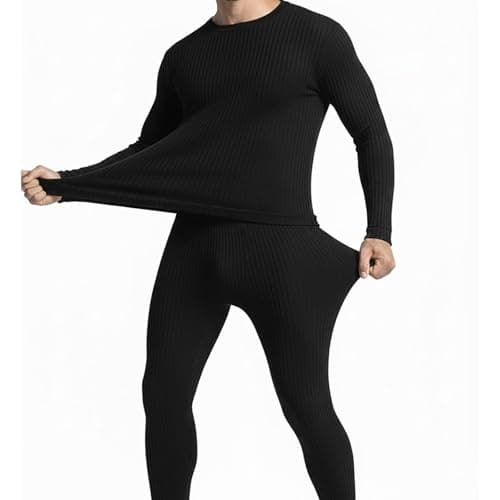 Makii Mens Long Sleeve Thermals Underwear Tops – 2 Pack Adults Crew Neck Winter Warm Base Layer Top T Shirt Thermal Vest Size UK S-2XL (UK, Alpha, M, Regular, Regular) Black — view 2