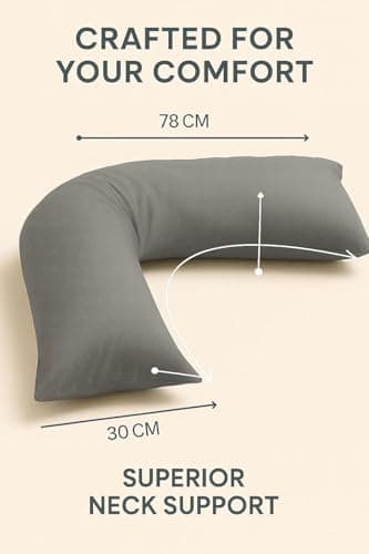 HOMES-LINEN Orthopaedic V-Shaped Pillow Extra Cushioning Support For Head, Neck & Back (Grey, V-Pillow With Cover) — view 4