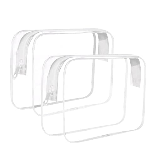 2 Pcs Clear Toiletry Bags for Travel,Medium Waterproof Clear Makeup Bag for Travel,Transparent Wash Bag with White Zip,PVC See Through Cosmetic Bags,Transparent Washbag for Men,Women,Kids
