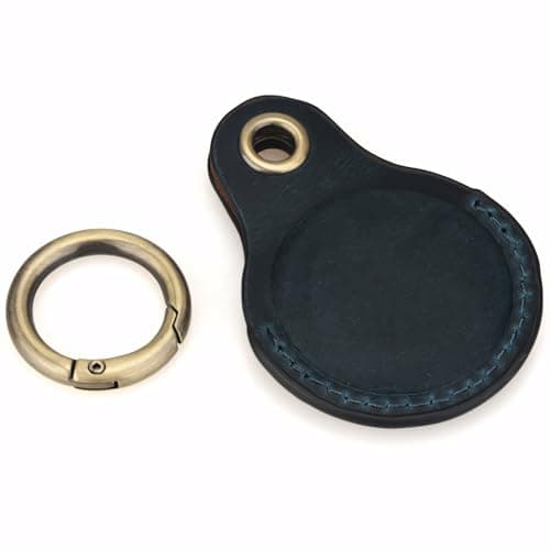 Genine Leather Compatible with Apple AirTag Keyring Holder Leather. Anti Lost Secure Key Ring for Key Pet Collar Luggage Bag Travel. Scratch Resistant Protective Air Tag Case Cover (Blue) — view 3