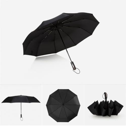 HINTRMENT Compact Automatic Folding Windproof Umbrella with Stainless Steel Fiber Frame Lightweight and Sturdy for Travel and Sun Protection in Classic Black — view 6