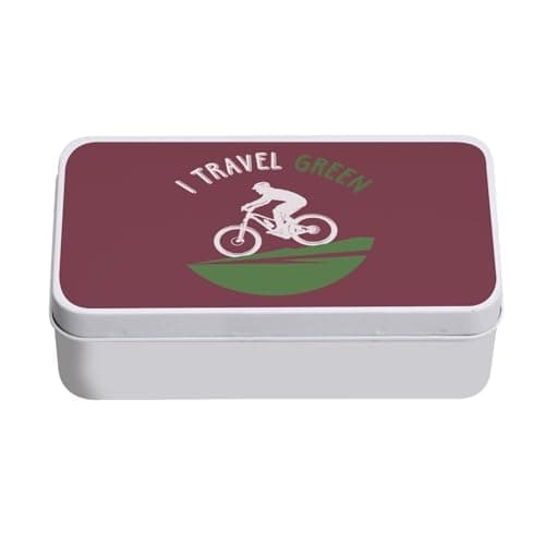 Fabulous Red Metal Box – I Travel Green Mountain Bike Travel Nature – 11 x 18.5 x 5.5 cm – Storage Box, Key, Tools, Lunch Box, Sugar, Biscuit