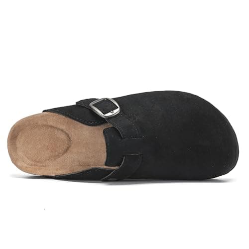 Polar Women’s Slip-On Clogs with Cork Footbed, Faux Suede Upper and Adjustable Strap, Comfortable Indoor Outdoor Casual Shoes - Black 7 UK — view 5