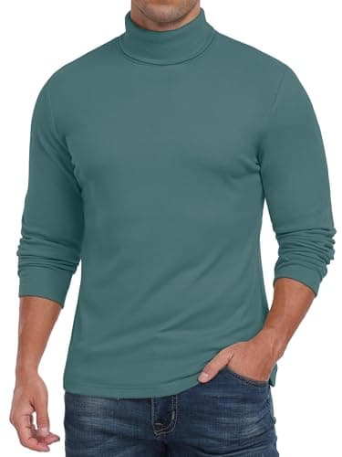QIXING Men's Thermal Turtleneck Top, Long Sleeve Base Layer, Green, M