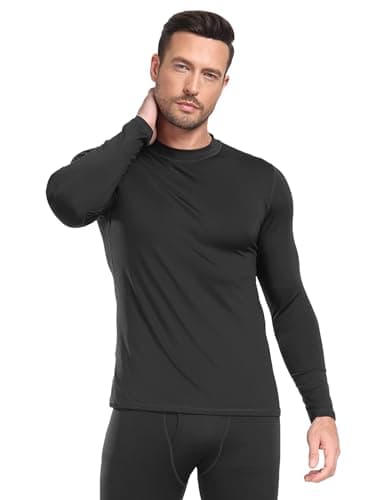 UNIQUEBELLA Mens Thermal Underwear Long Sleeve Tops Thermal Base Layer Bottom Fleece Lined Quick Drying, Black Tops, S — view 2