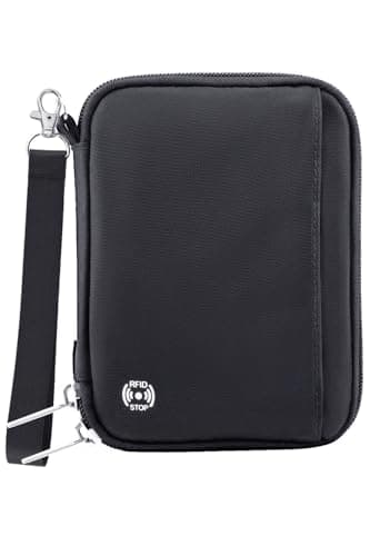 WALNEW Passport Holder for Travel - RFID Blocking Travel Wallet Essentials Organizer with Card Slots & Zipper Pocket (Women/Men), Black