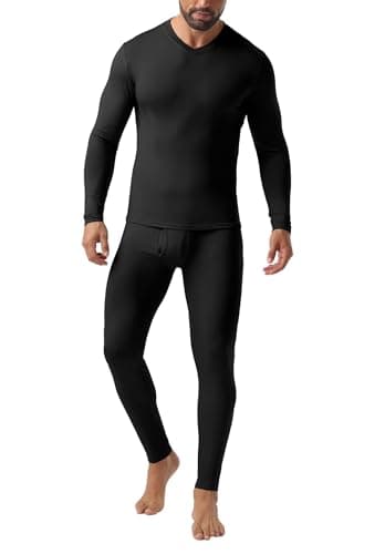 QIXING Mens Thermal Underwear Set Fleece Lined Long Johns Warm Base Layer Set for Winter Ski Football Work (Black, L)