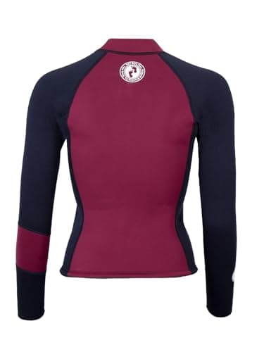 Two Bare Feet Women's Harmony 3mm Neoprene Wetsuit Jacket – Front Zip Thermal Surf Top for Swimming, Paddleboarding & Watersports (Black/Burgundy, L) — view 2
