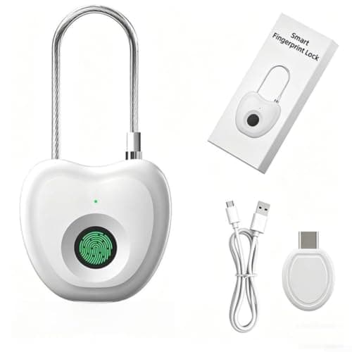 Biometric Fingerprint Lock Featuring Extended Steel Wire Shackle For Secure Luggage Storage Type C Charging Port Supports Twenty Entries Black Finish(White)