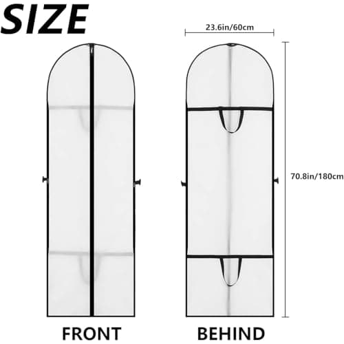 Long Dress Bags Covers Garment Storage bags with Zip Wedding Dust Cover Foldable Washable Clear Lightweight Garment Bags for Travel Weddings Suits and Dresses (white) — view 2