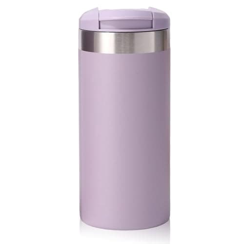 Insulated Travel Mug 350ml, Leakproof Stainless Steel Thermal Cup with Flip Lid - Keeps Hot 8 Hours/Cold 12 Hours, Vacuum Flask for Car, Office, Gym, Camping (Purple)