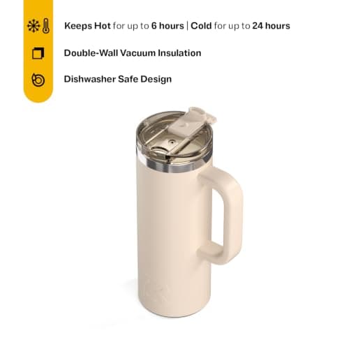 RTIC 20oz Road Trip Travel Mug with Lid and Handle, Ceramic Lined, Insulated, Stainless Steel, Metal, Double Wall Vacuum-Insulation, Portable Coffee, Tea Cup for Hot and Cold Drink, Beach — view 2