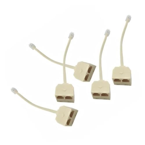 jojofuny 5 Pcs Rj11 Socket Splitter Telephone Plug Adapter Beige Plastic
